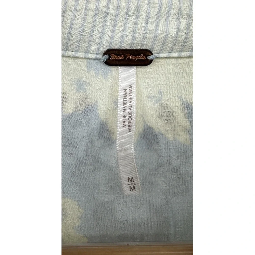 Free‎ People Virgo Baby Button Down Long Sleeve Floral Blue Stripes Boho Medium - Picture 3 of 10